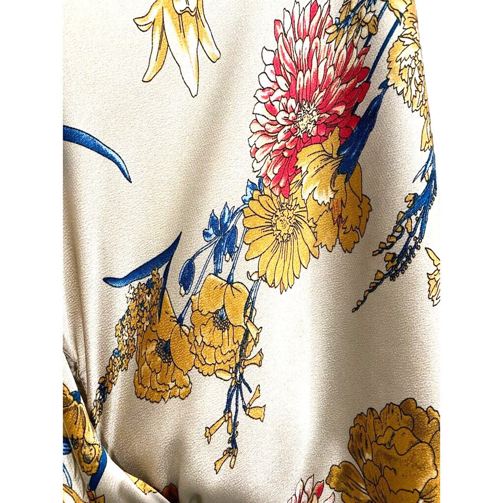 Lena - Georgous Satin Colorful Floral cut out dress midi women's size small - Picture 8 of 8
